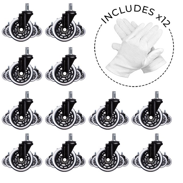 MotionGrey Roulettes de Chaise de Bureau -Lame à Roulettes, Roues Ergonomiques, Support de Chaise de Jeu Pivotant pour Roulement en Toute Sécurité sur Toutes les Surfaces (Lot de 12)