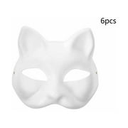 IMossad 6Pcs Cat Mask Therian Mask Animal Mask Halloween Mask for Kids Adults White Cat Mask Hand Painted Face Mask Animal Party Cosplay Costume