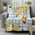 thumbnail image 2 of Forsythia Flowers Blanket Soft Cozy Warm Throw Blanket for Couch, Plush Fuzzy Flannel Fleece Blankets for Sofa, Spring Yellow Floral Hummingbird Blue Plaid Bed Blankets Gifts for Men, 40"x60", 2 of 9