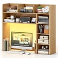 thumbnail image 1 of Gymax 5-Tier Desktop Shelf with RGB Light Strip 35.5'' Desktop Bookshelf with 3 Shelves Natural, 1 of 10