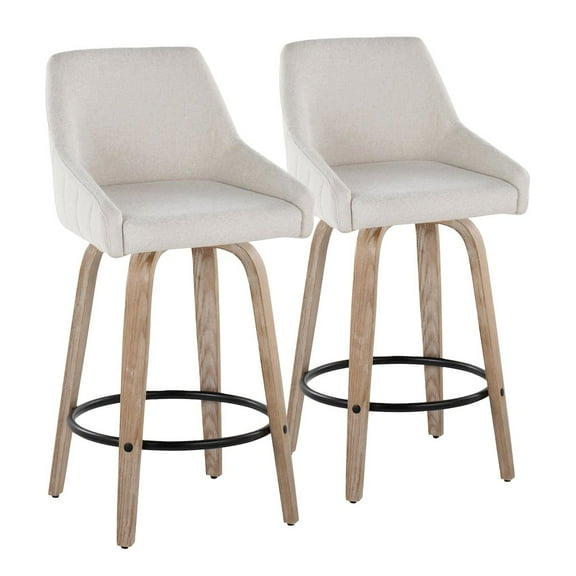 Hannah 26" Fixed-Height Counter Stool Set of 2 with Backs, Counter Height Chairs, Counter Height Stools Swivel, Swivel Counter Stools For Kitchen Island (Cream Fabric)