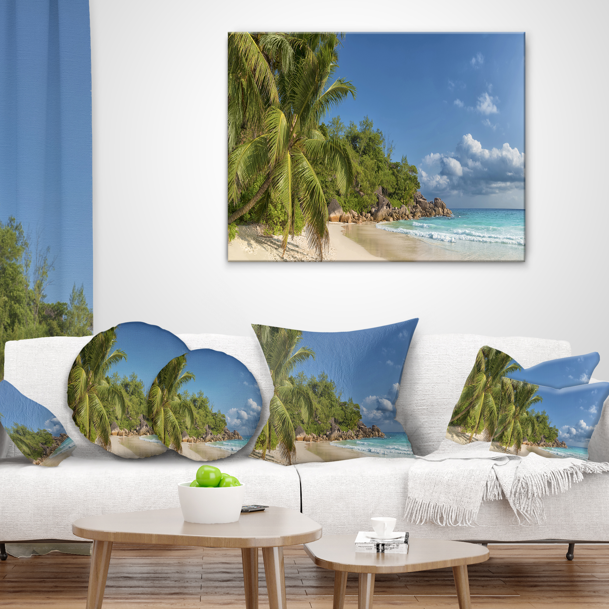 Designart Anse Georgette Beach Dark Blue - Seascape Throw Pillow - 12x20