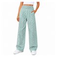 thumbnail image 6 of Wevis Women Elastic High Waist Gingham Wide Leg Pants, Loose Plaid Palazzo Trousers with Side Pockets Casual Daily Bottoms, 6 of 6