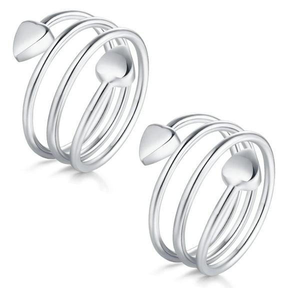 Vagzen Adjustable Magnetic Pure Copper Rings for Women, Love Heart Gift( Sliver 2PCS)