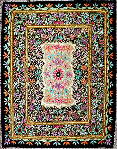 Hand Embroidered Wall Hanging Tapestry Golden Zardosi Work Tapestry Indian Throw