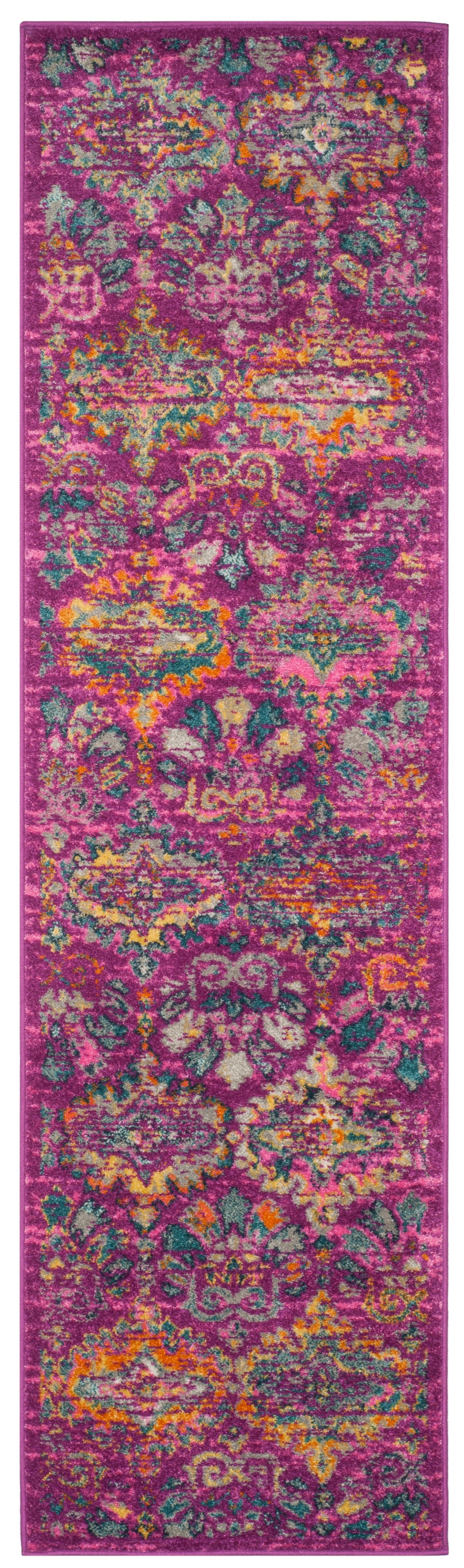 SAFAVIEH Madison Britton Geometric Floral Runner Rug, Fuchsia/Blue, 2'3" x 6'
