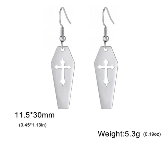 EOEMY Gothic Cross Coffin Drop Earrings Stainless Steel Crucifix Earrings Jewelry