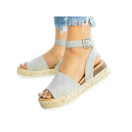 

SIMANLAN Women Platform Sandals Espadrille Ankle Buckle Peep Toe Holiday Summer Shoes