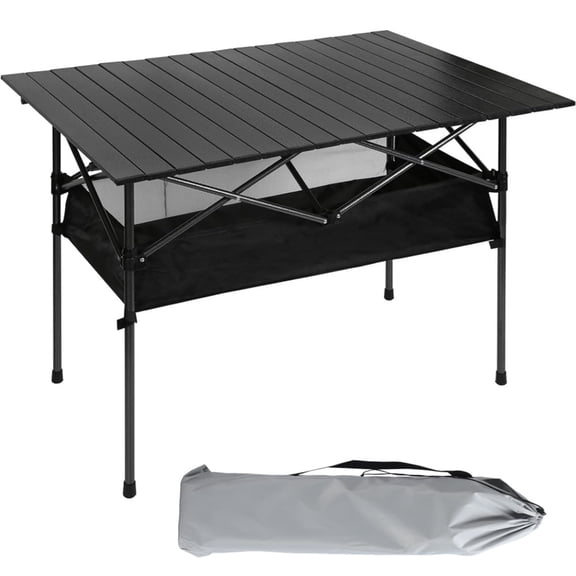 Folding Camping Table Portable Outdoor Table with Storage, Adjustable Height Camping Table, for Indoor & Outdoor Picnic Hiking, Backpacking, Beach,47.24"x 21.65"
