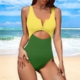 thumbnail image 2 of Sngxgn Tummy Control Swimsuits for Women Ruched Bathing Suits Strappy V Neck(Green,M), 2 of 4
