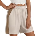 thumbnail image 2 of USSUMA Womens Colorblock Patchwork Wide Leg Five Inch Inseam Shorts High Waist Elastic Waist Pull On Breathable Cotton Blend Relaxed Fit Casual Summer Beachwear Travel, 2 of 7