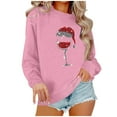 thumbnail image 1 of Amzcrzy Chandail de Noël pour Femmes Mode Manches Longues Col Rond T-Shirt Impression Verre de Vin Rouge Ample Grande Taille Chandail Tops, 1 of 4