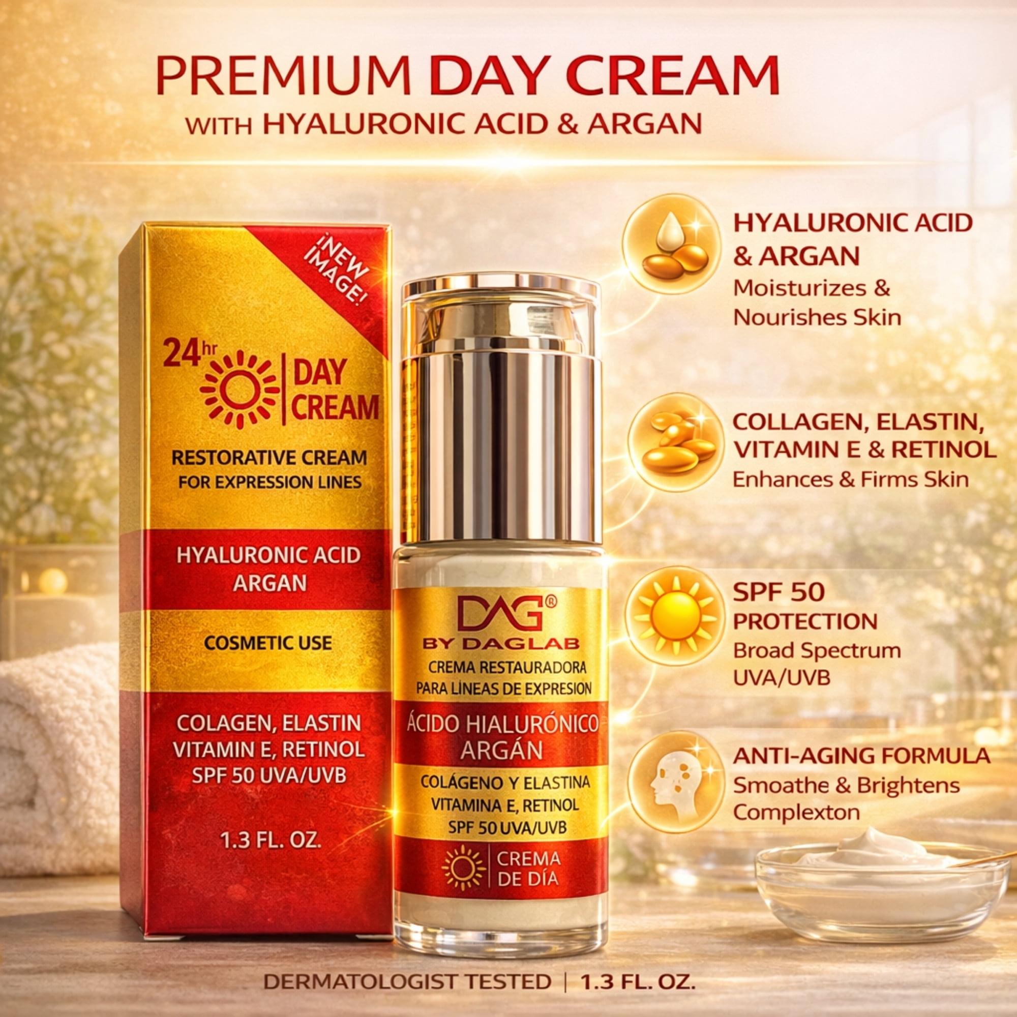 DAG by DAGLAB Day Face Cream with Hyaluronic Acid and Argan Oil, Lightweight Daily Moisturizer, Hydrating Facial Cream for All Skin Types, 1.3 fl oz