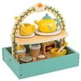 thumbnail image 1 of Juego de madera para fiesta de té y pastel de postre para niñas pequeñas, juego de té para niños pequeños, juguetes de madera, cocina de comida de juego de madera, 1 of 5
