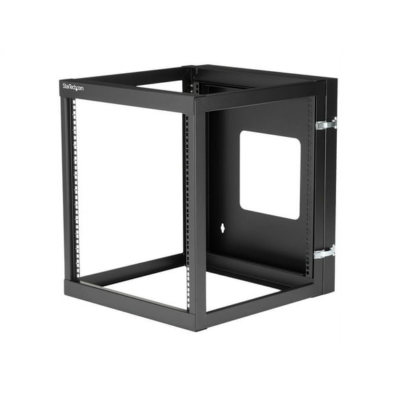 StarTech.com 12U Hinged Open Frame Wall Mount Server Rack - 4 Post 22 in. Depth Network Equipment Rack Cabinet - 140 lbs capacity (RK1219WALLOH) - Rack - wall mountable - black - 12U - 22"