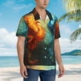 thumbnail image 3 of Balery Red And Blue Fire Peacock Camisas hawaianas de manga corta para hombre, camisas playeras de corte holgado, camisas de vacaciones con botones,Small, 3 of 7