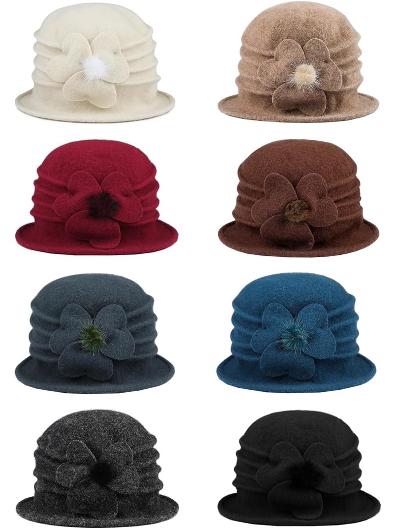 Women Beret Hat French Vintage Floral Wool Dress Cloche  display picture 1