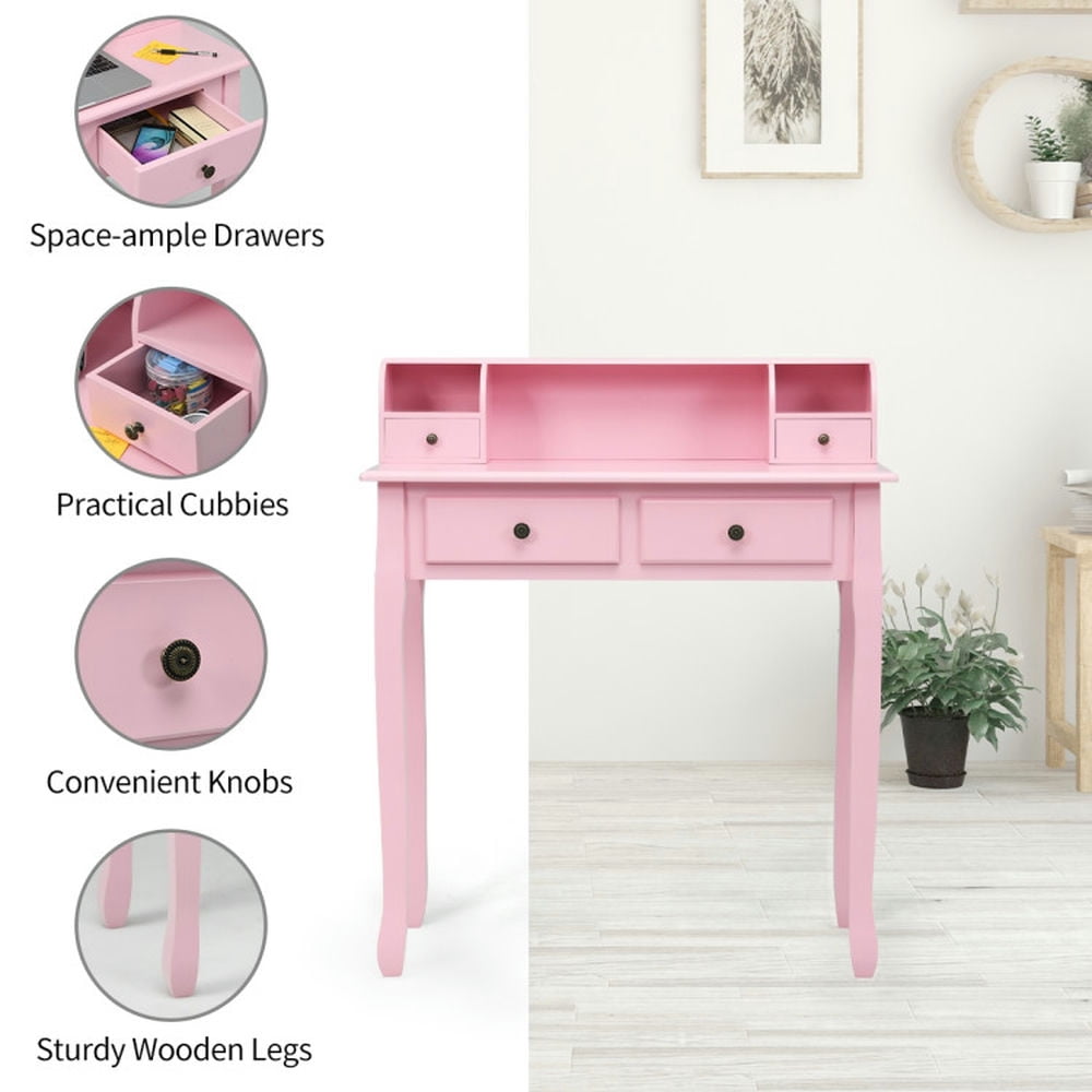Demi Bonn Removable Floating Organizer 2-Tier Mission Computer Vanity Desk, Small Home Office Desk Study Writing Table, Pink
