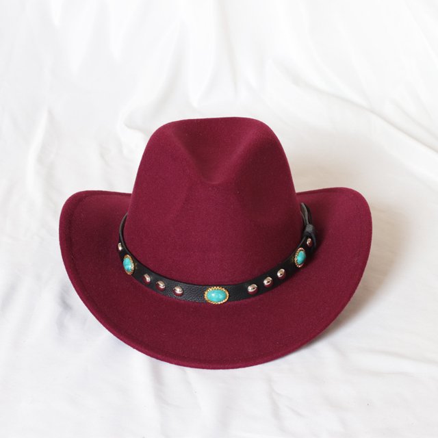 Sombrero de copa de vaquero occidental de estilo étnico, sombrero de fieltro para otoño e invierno para hombres y mujeres, sombrero de jazz enrollable con remaches