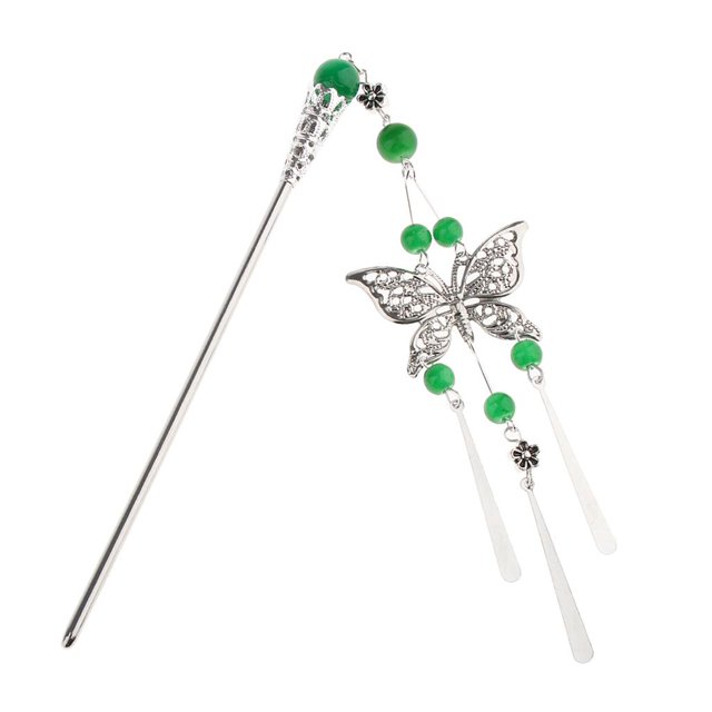 Horquilla para el cabello Yinane con borlas de mariposa verde