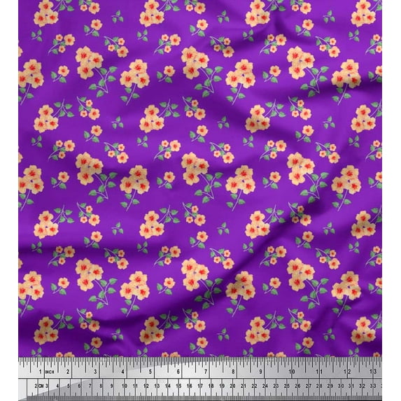 Soimoi Rayon Fabric Leaves & Flower Floral Printed Fabric 1 Yard 56 Inch Wide