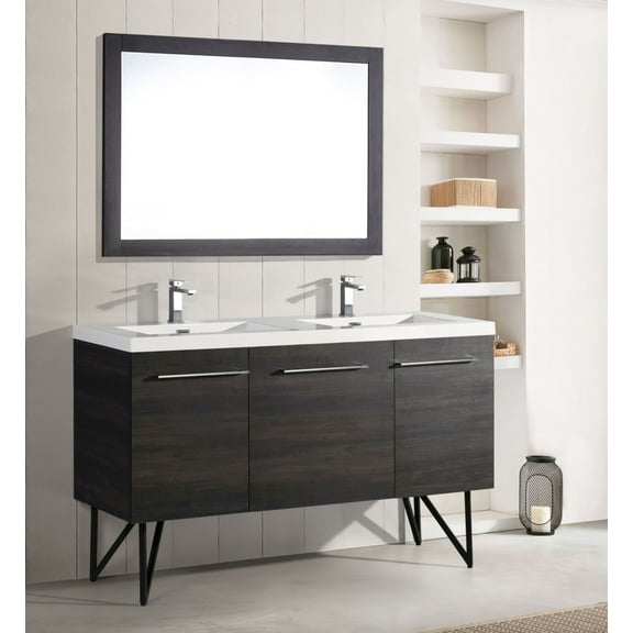 Annecy 60 Double, Black Walnut, Two Doors, One Drawer, Bathroom Vanity