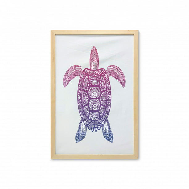 Turtle Wall Art with Frame, Totem Animal Motifs Vortex Circle and Triangle  Shapes on the Shell, Printed Fabric Poster for Bathroom Living Room Dorms,  23