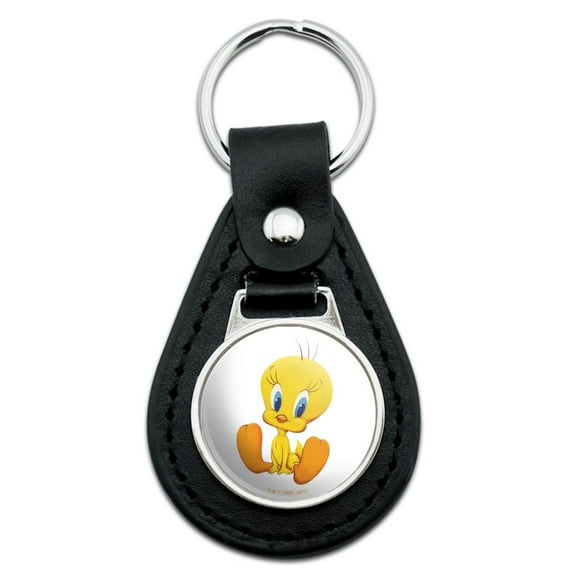 Looney Tunes Cute Tweety Black Leather Keychain