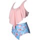 thumbnail image 3 of Trajes de baño tankini de cintura alta para mujer Traje de baño estampado con volantes Conjunto de pantalones cortos sin mangas para nadar Rosa L, 3 of 7