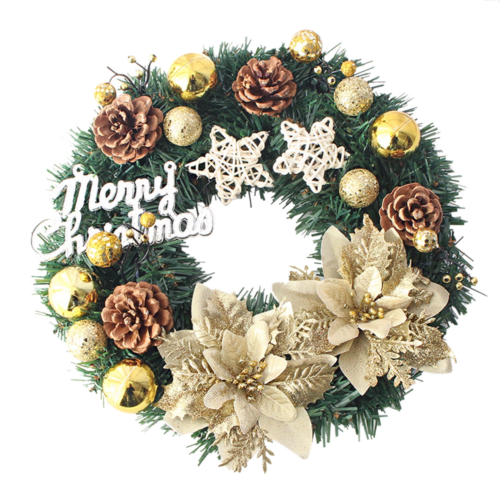 Vikakiooze Christmas Wreath With Balls And Plastic Flower, Christmas