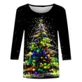 thumbnail image 4 of RKSTN Chemisiers pour Femmes T-Shirts Mode pour Femmes Décontractés Col Rond Manches 3/4 T-Shirt Ample Chemisiers pour Dames Chemises Chemisiers pour Femmes Chic Décontracté, 4 of 5