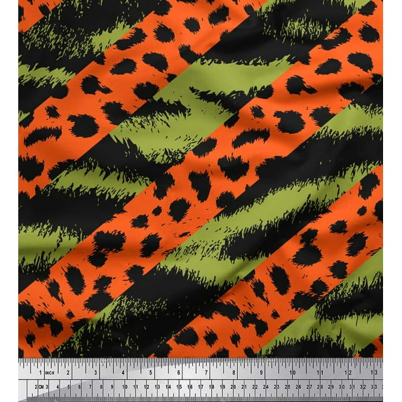 Soimoi Green Viscose Chiffon Fabric Leopard & Wild Animal Skin Decor Fabric Printed BTY 42 Inch Wide