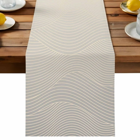 Abstract Gradient Table Runner Line Art Cotton Linen Table Cloth Tablerunner for Kitchen Dining Party Wedding Home Decor 13x60 Inch