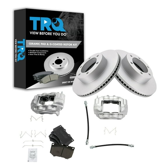 TRQ Front Brake Pad & Rotor Kit Brake Caliper Brake Hose Brake Pads Brake Rotor Ceramic Premium G-Coated Fits Select 2001-2003 Toyota Sequoia 2000-2003 Tundra