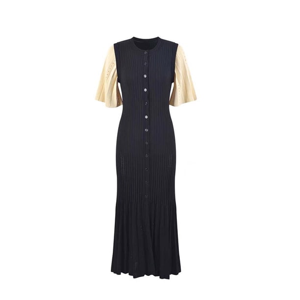 Vestido de sirena de punto adelgazante de gama alta con fragancia francesa elegante, vestido de punto de cola de pez adelgazante hueco, verano y primavera, nuevo