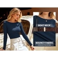 thumbnail image 4 of MOYIKO Boat Neck Long Sleeve Shirt for Woman Slim Fitted T Shirts Basic Ribbed Knit Navy Blue Tees Tight Tops, 4 of 7
