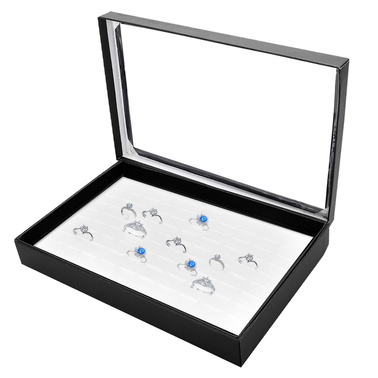 100 Slots Jewelry Ring Display Organizer Case Tray Holder Earring Storage Box 