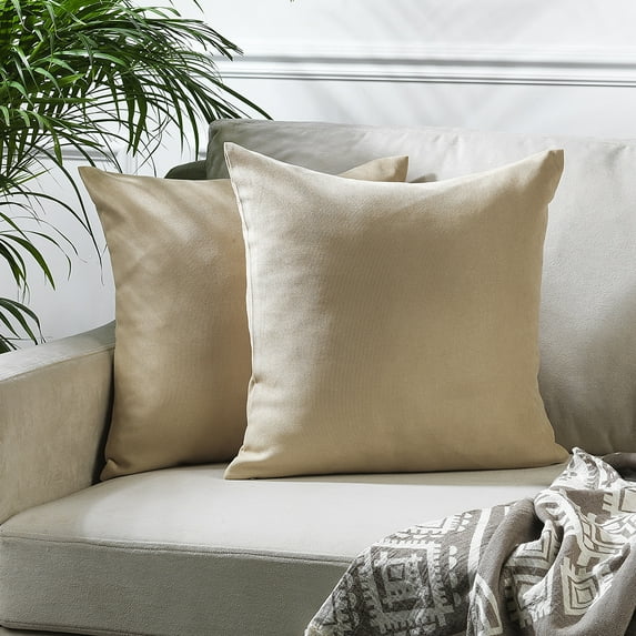 3S Brother's Solid Color Cushion Cover Velvet Look Home Décor Throw Pillow Case with Invisible Zipper Set of 2 Pieces for Chair Couch Bedroom & Livingroom Décor Pillowcase - Beige 16"x16" Each