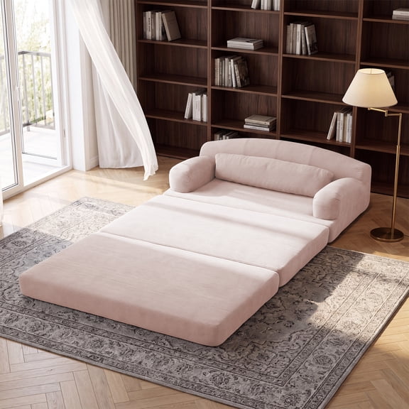 Leumius Futon Sofa Bed, Convertible Sofa Bed,Folding Boneless Couches,Low-Profile Boneless Couch for Living Room,15.8" H Low Seat Small 57" Foldable Floor Sleeper Mattress Lounge Space‑Saving