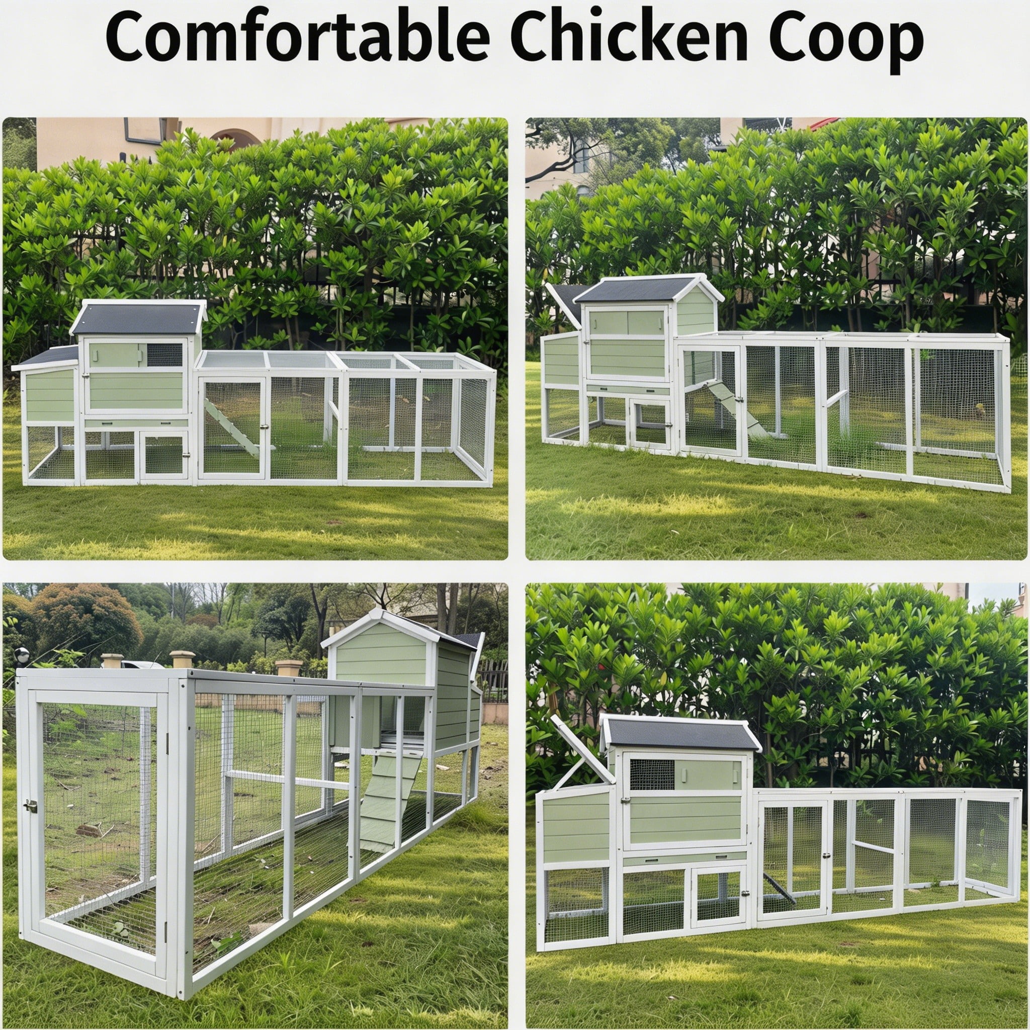 Backyard Chicken Coop with Nesting Box, Weather Resistant Wooden Hen House, Walk-In Run Options, Fits 2-6 Chickens, Green Coop with Run