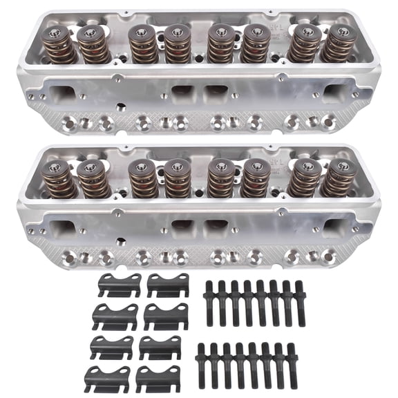 NEWZQ 2Pcs Aluminum Complete Cylinder Head for SBC Chevy 350 190cc 64cc 2.02/1.60'' Straight 129006601