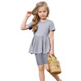 thumbnail image 5 of snilers Girls Clothes 2 Piece Summer Outfits Short Sleeve Pleated T-Shirts and Shorts Beach Summer Kids Clothing Set Size 5-15 Years, 5 of 8