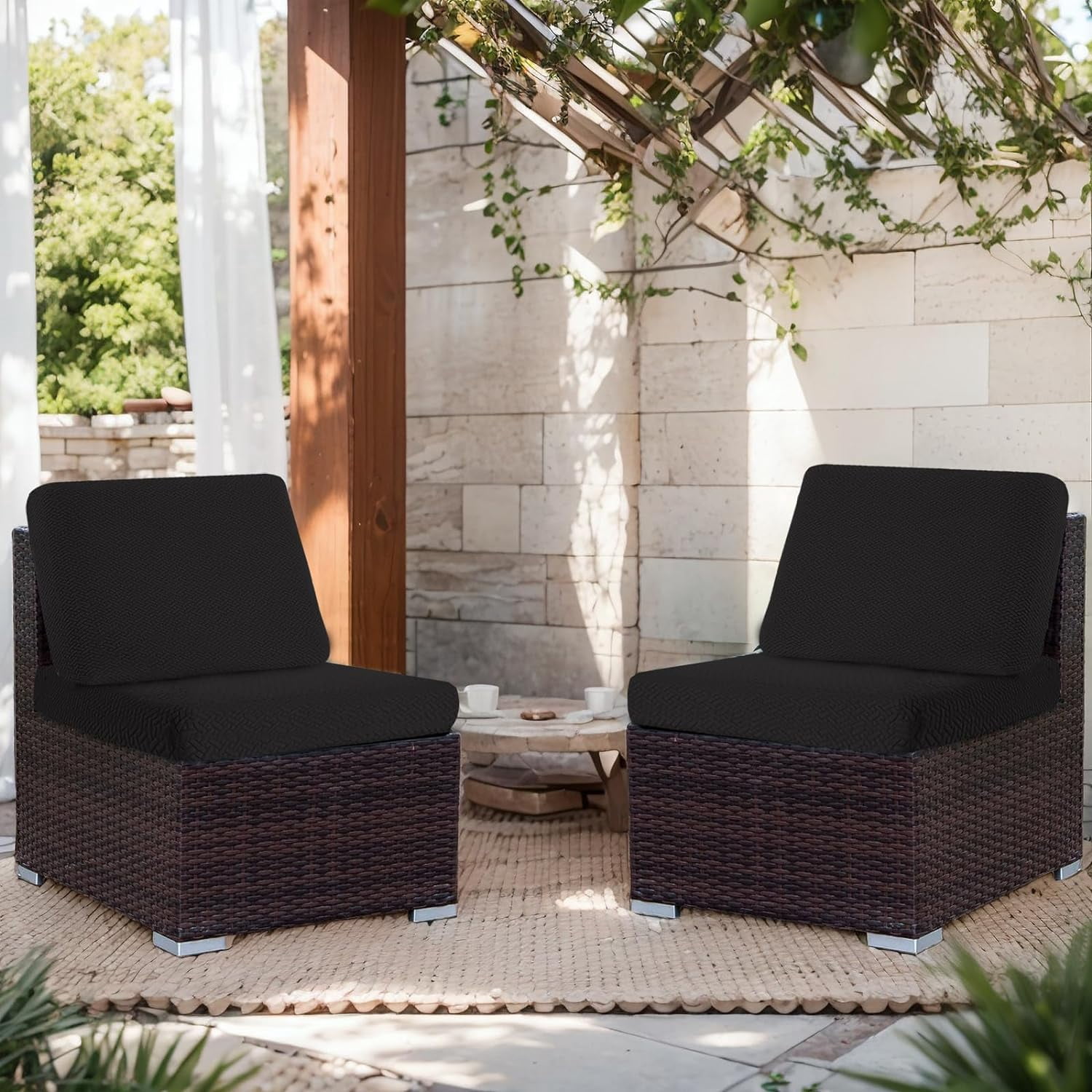 3 Pack 100% Waterproof Patio Sofa Cushion Covers, Stretch Outdoor/Indoor Individual Seat Cushion Cover Furniture Protector Sofa Slipcover, Black
