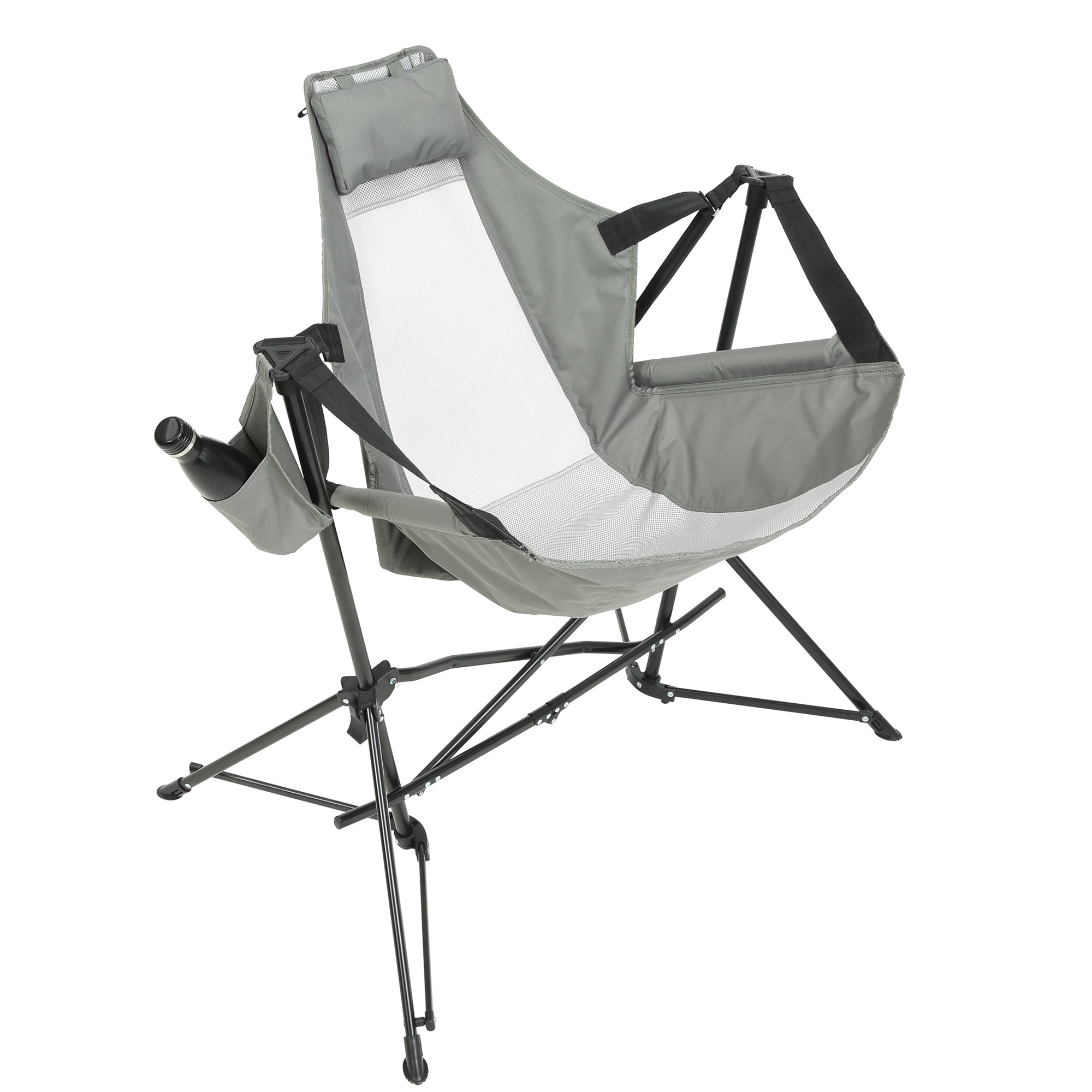 Leumius 2 Pack Hammock Camping Chair,Oversized Folding Camping Chair with Pillow Cup Holder, Recliner with Carry Bag for Outdoor Travel Lawn Backyard,Gray