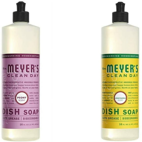 Mrs. Meyer's Clean Day Liquid Dish Soaps, Peony and Honeysuckle Scent, 16 Fluid Ounce, 2 Count