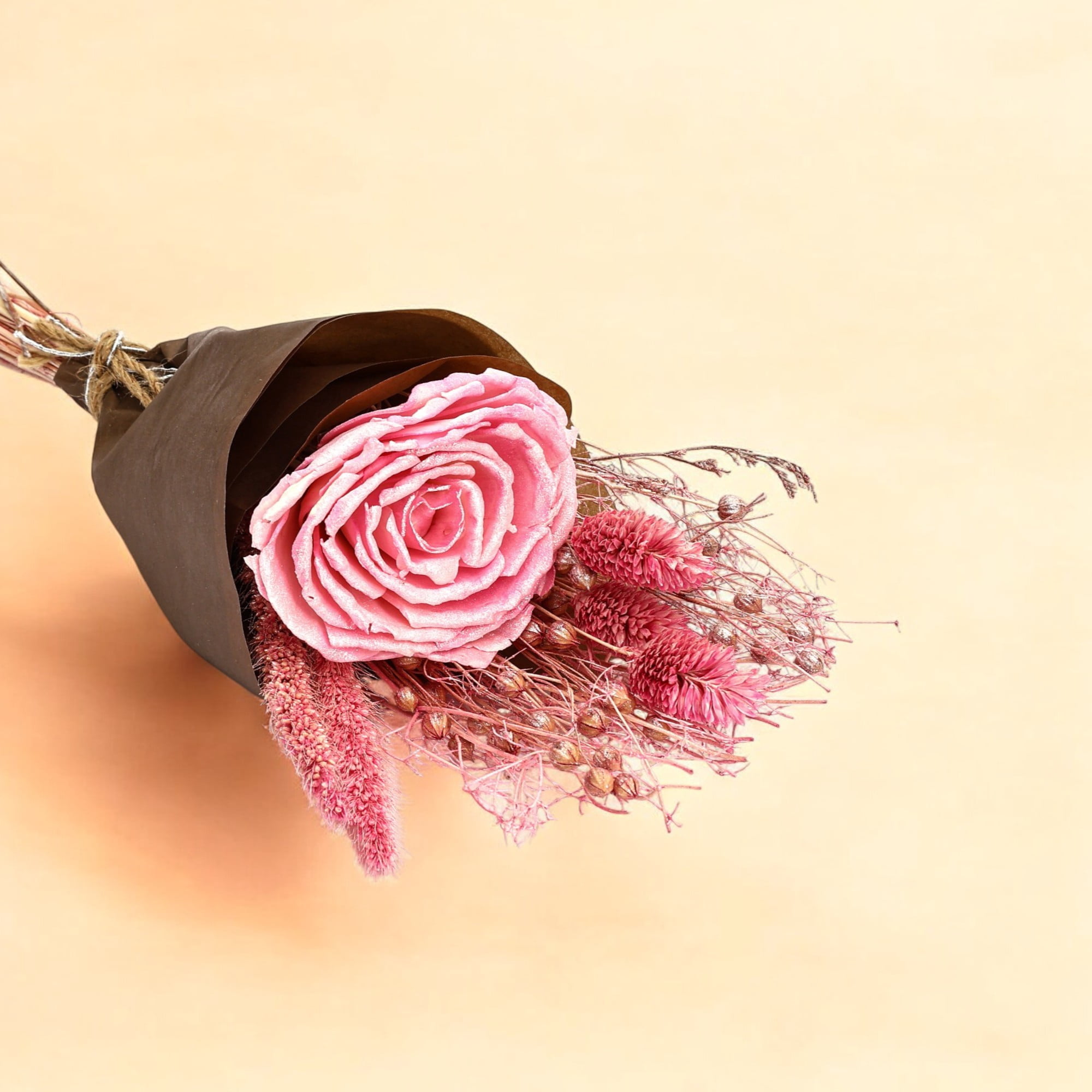Mini Pink Rose Dried Flower Bouquet – 19g Lightweight Rustic Arrangement for Gift Hampers & Home Decor