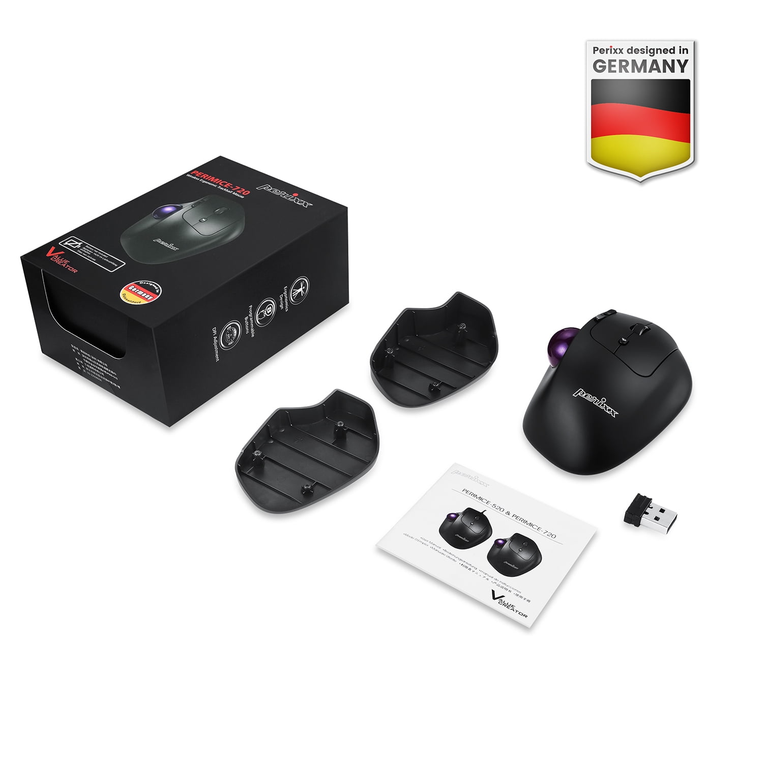 Perixx PERIMICE-720, USB Wireless Ergonomic Trackball Computer Mouse with Adjustable Angle, Black