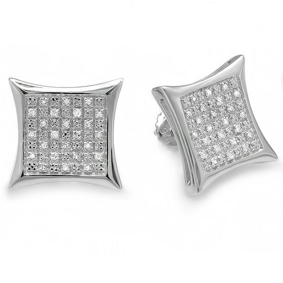 Dazzlingrock Collection 0.33 Carat (ctw) 14K Real Diamond Kite Shape Mens Ladies Hip Hop Iced 14 mm Stud Earrings 1/3 CT, White Gold