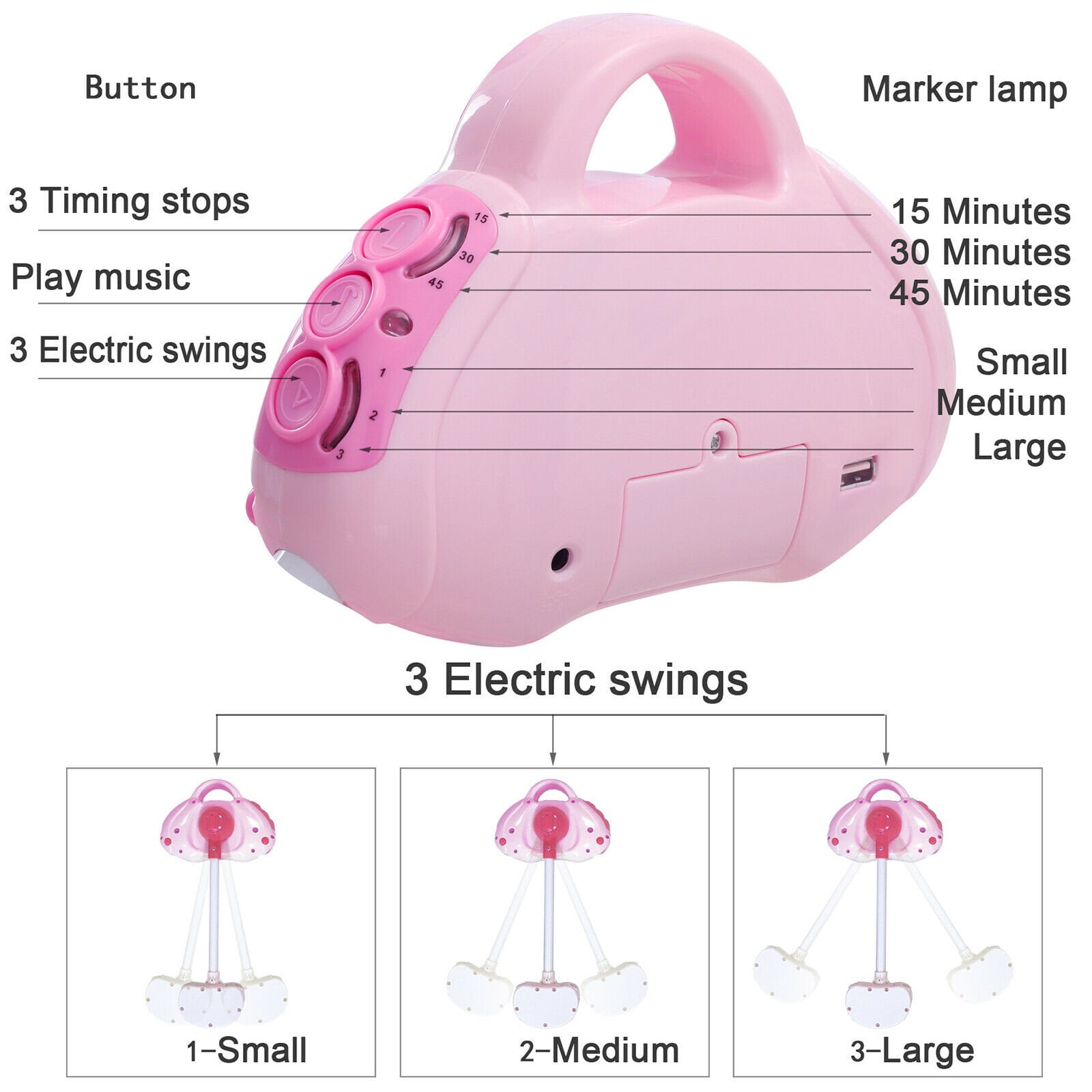 SLLINGLUO Folding Baby Swing, Bluetooth Infant Swing with Music and Toys, Baby Swing with 5-Point Harness, Pink