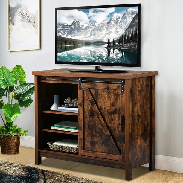 Barn Door And Storage Shelves, Corner Tv Armoire For Flat Screens